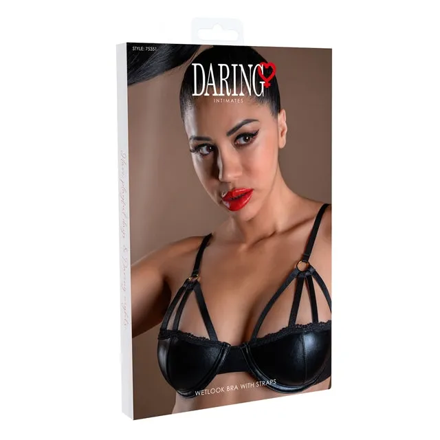 Sutien sexy DARING INTIMATES Wetlook Bra with Straps. design cu material lucios și bretele subțiri. negru. mărime M. model 75351